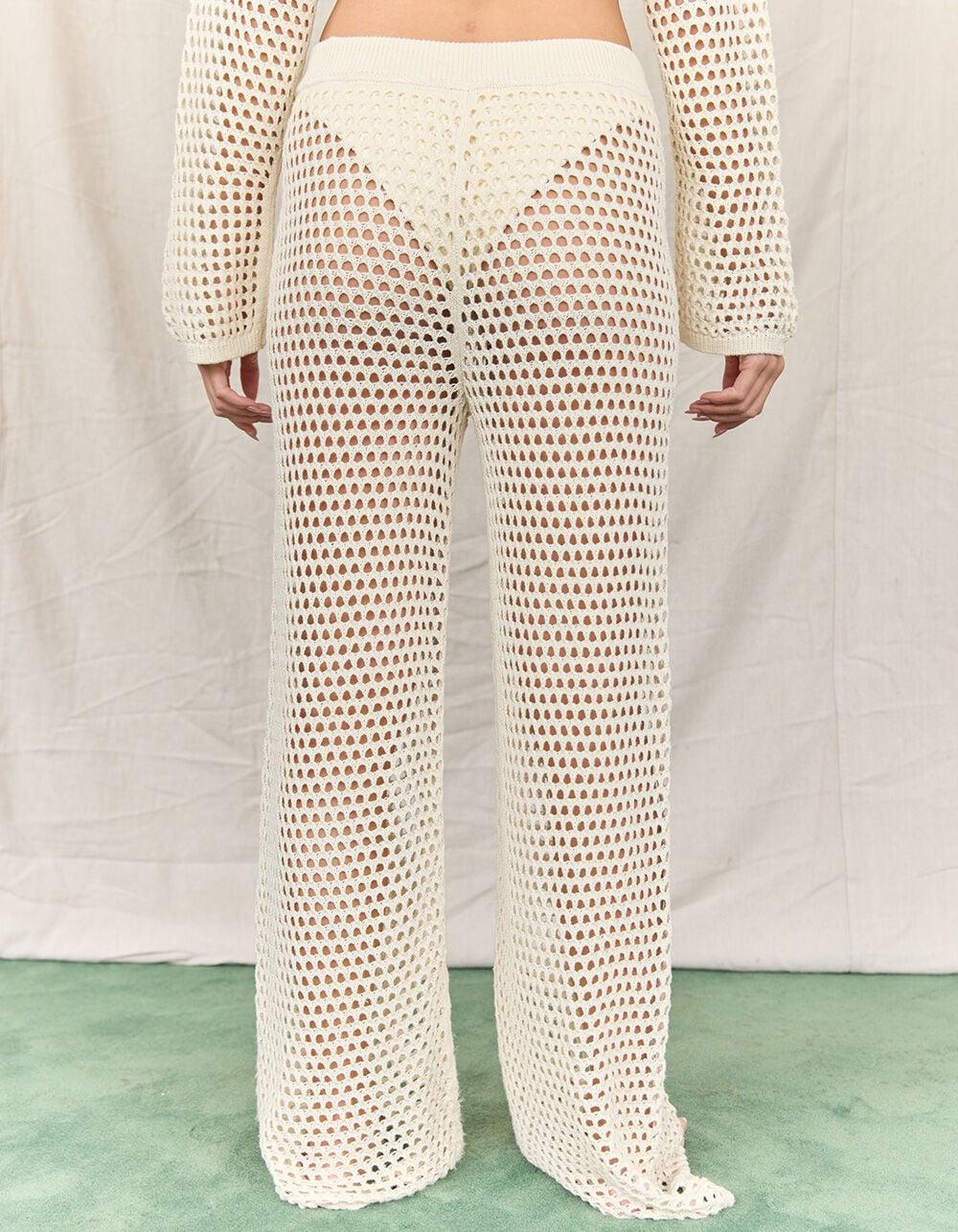 WEST OF MELROSE Open Knit Flare Womens Pants - TAN Product Image