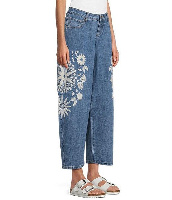 Prosperity Denim Mid Rise Embroidered Barrel Jeans Product Image