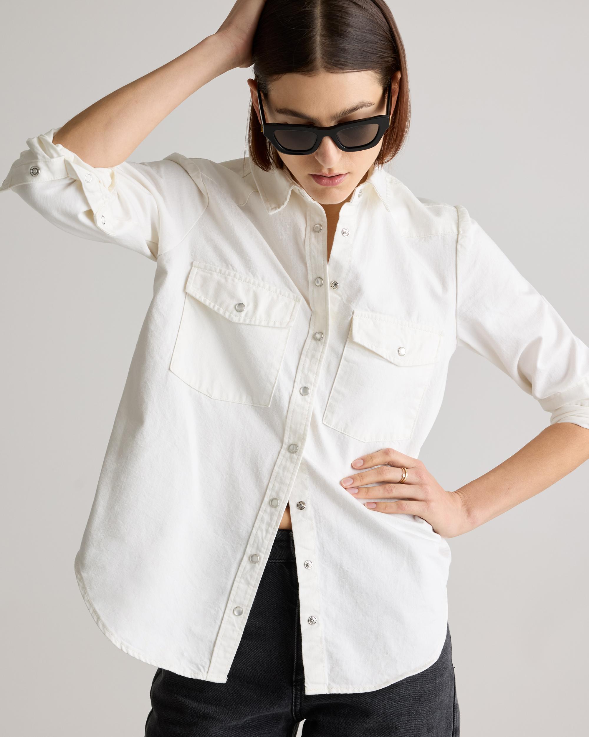 Quince | Women's Distressed Denim Western Shirt Cotton Product Image