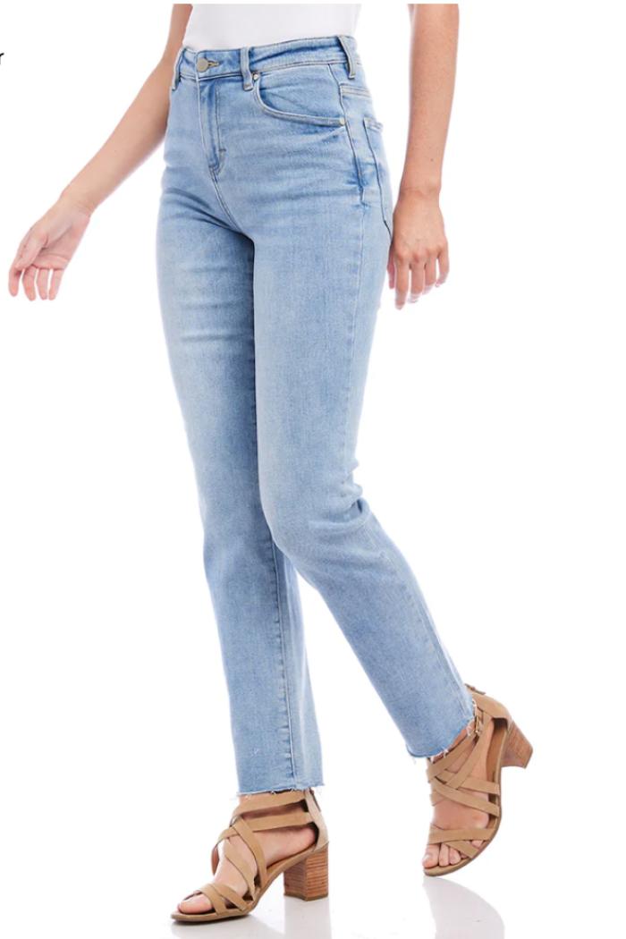 Raw Hem Straight Jeans- Light Blue Product Image