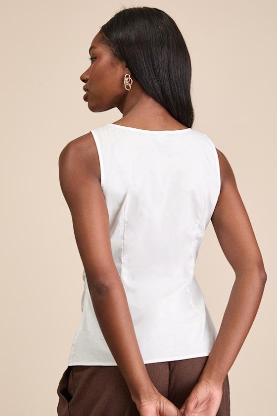Ruelle White Ruched V-Neck Sleeveless Top Product Image