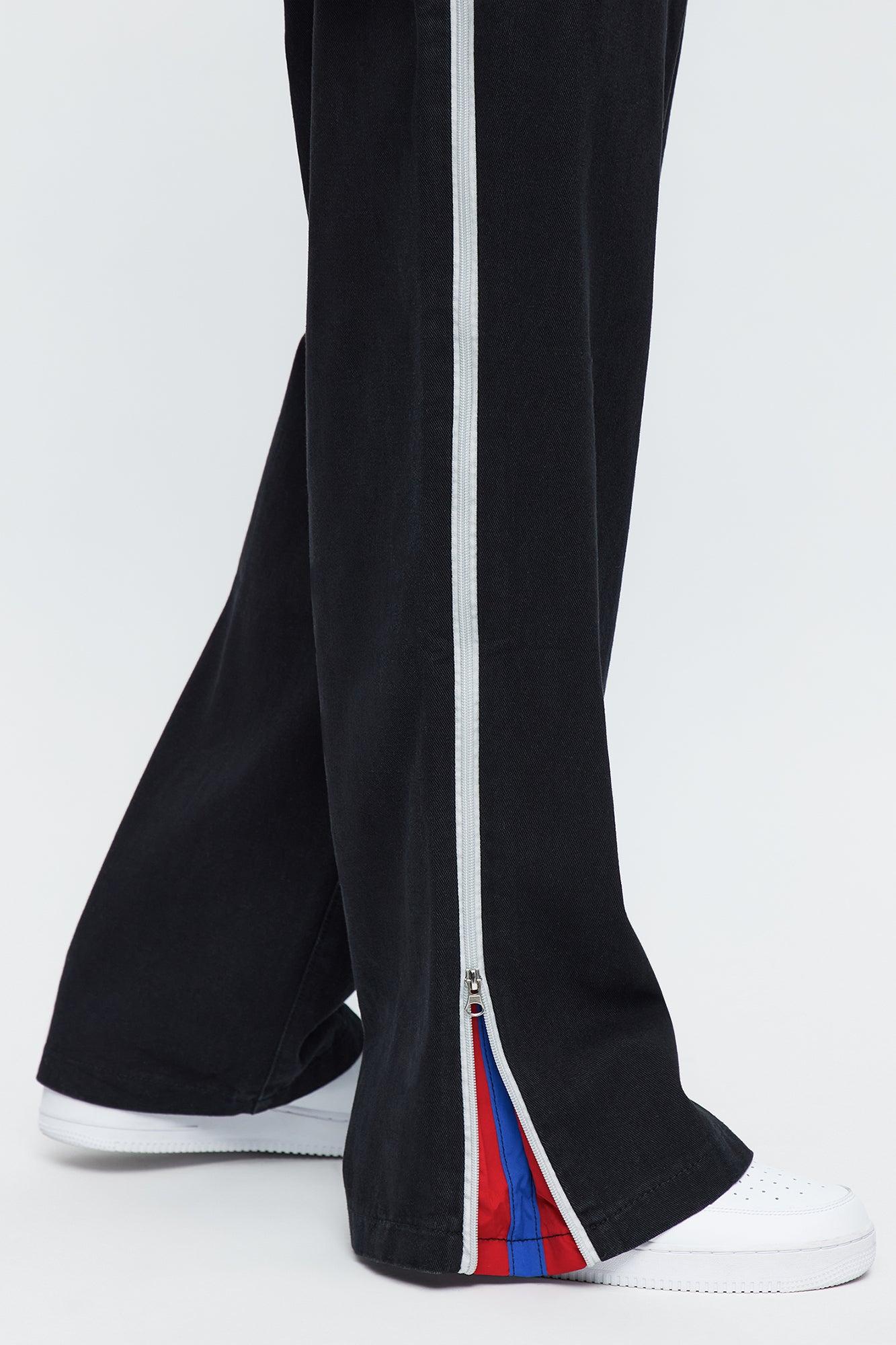 Baggy Side Stripe Zip Hit Jeans - Black Male Product Image