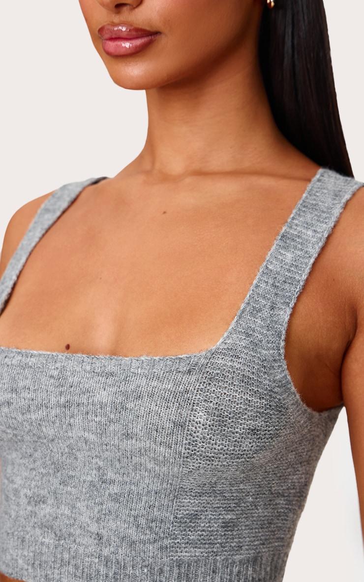 Petite Grey Marl Rib Knit Crop Top Product Image