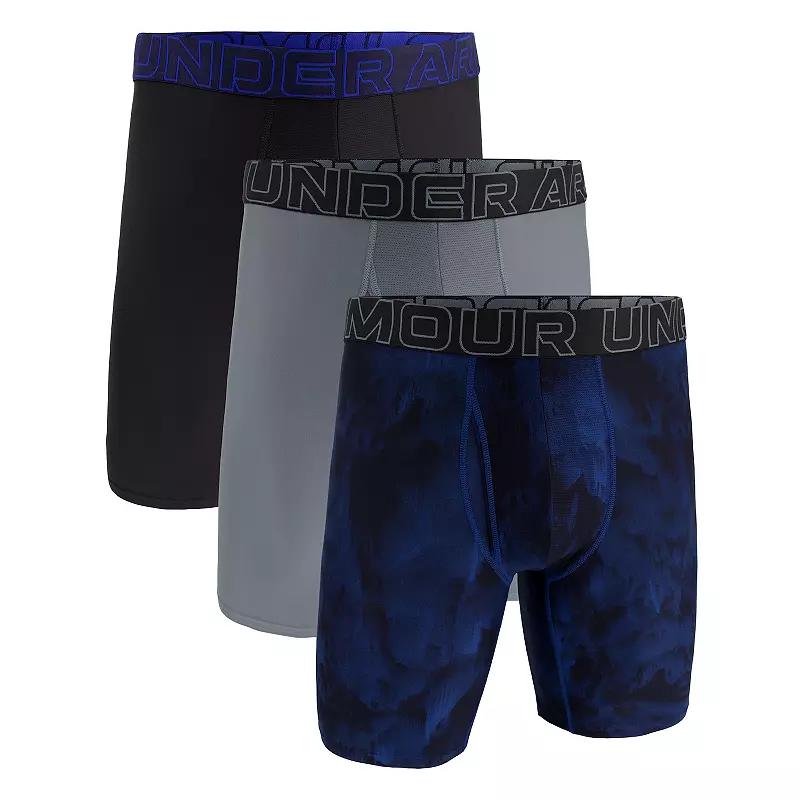 Men's Under Armour 3-pack Performance Tech Printed 9-in. Long Leg Boxer Briefs,  Product Image