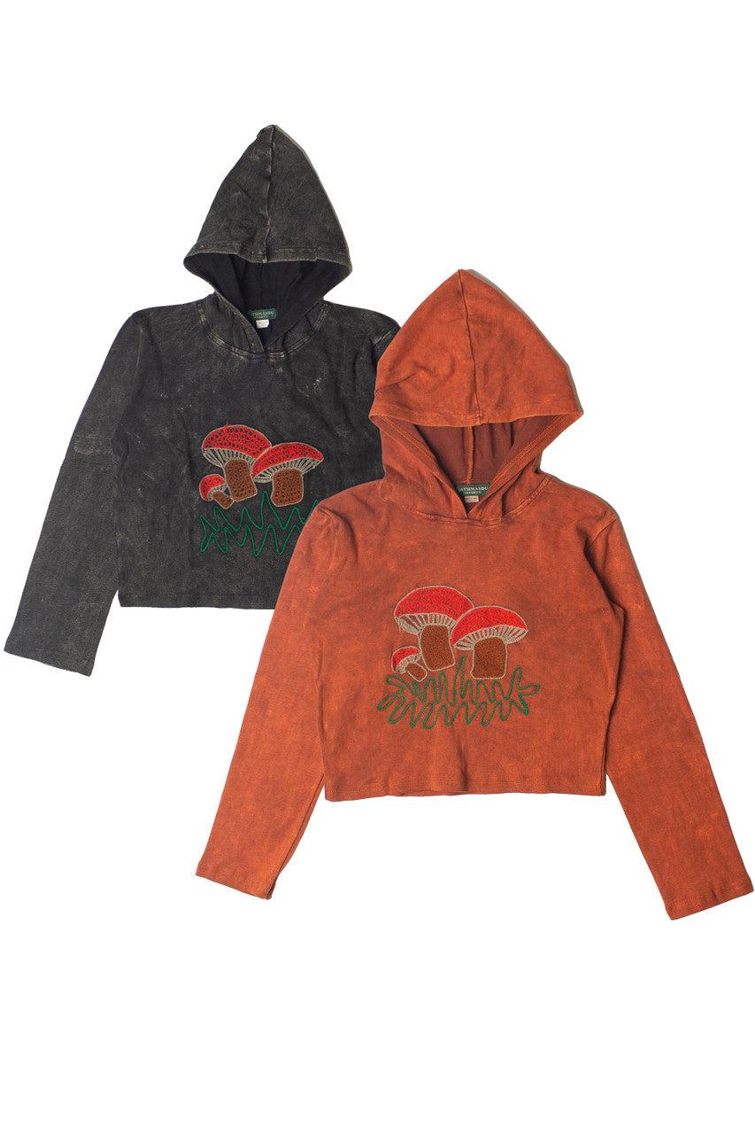 Embroidered Mushroom Mineral Wash Crop Hoodie Product Image