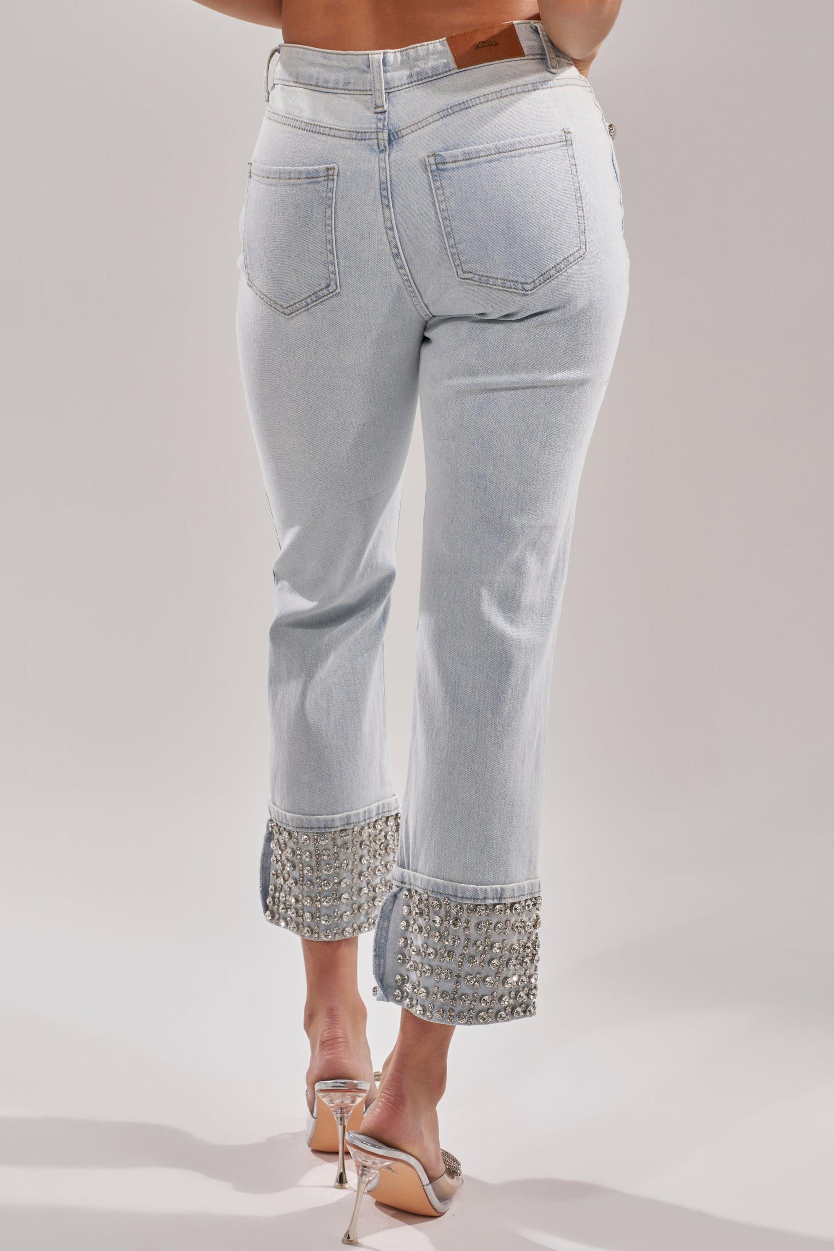 HANNI RHINESTONE DENIM CROPPED PANT Product Image