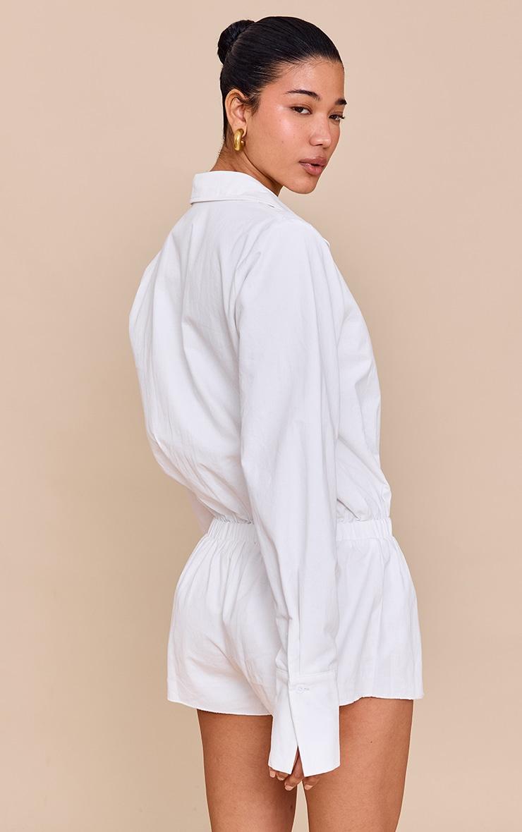 White Cotton Ruched Tiered Skort Shirt Romper Product Image