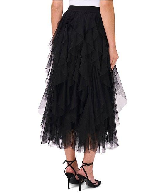 CeCe Tulle High Waisted A-Line Tiered Ruffle Flounce Midi Skirt Product Image