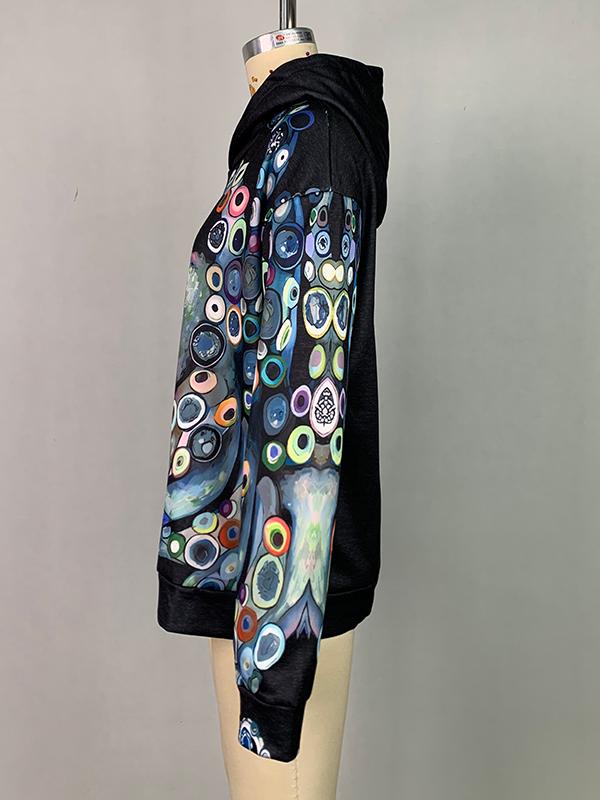 Long Sleeves Printed Hooded Hoodies Tops Product Image
