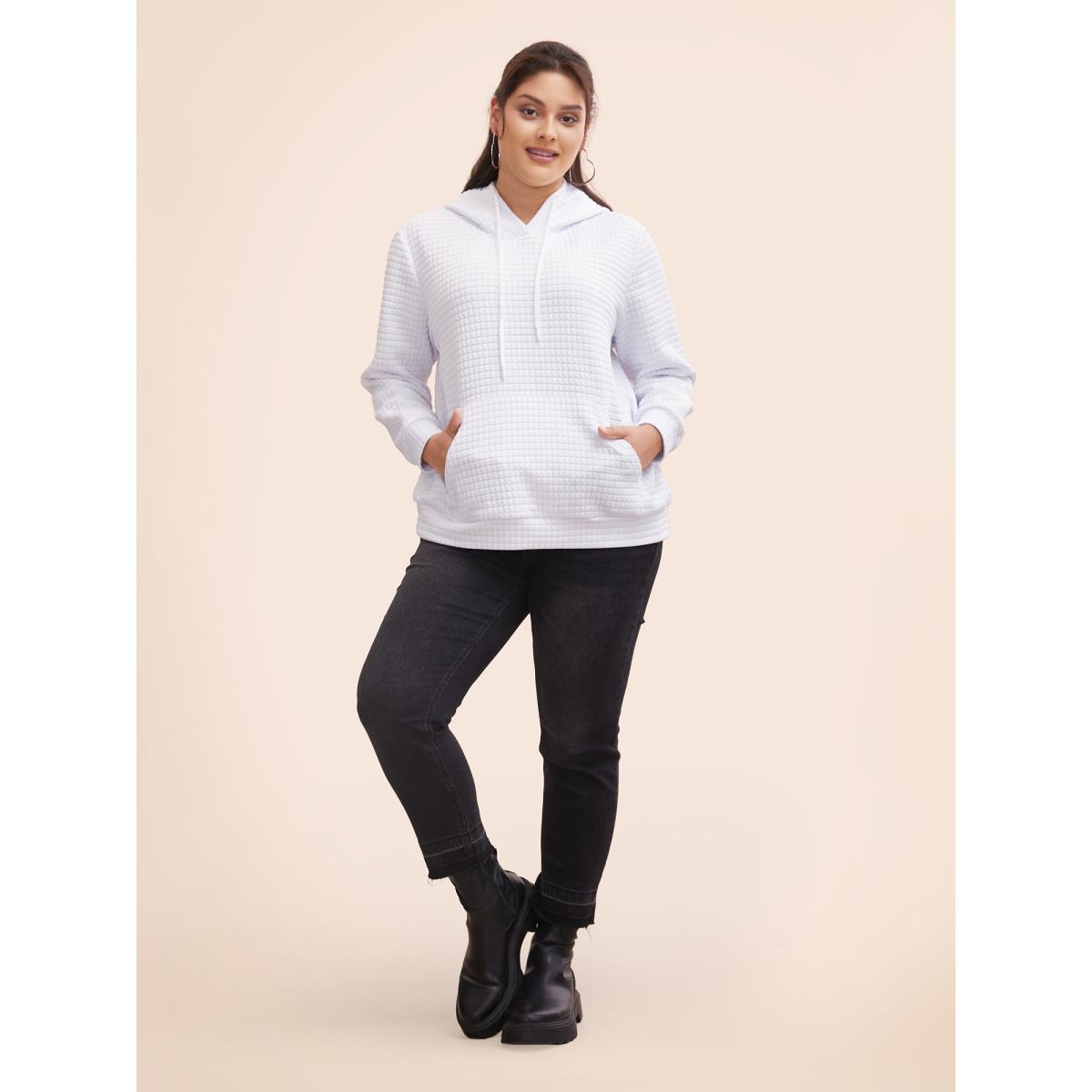 Plus Size Textured Hooded Drawstring Kangaroo Pocket Sweatshirt Women WhiteSmoke Casual Texture Hooded Everyday Sweatshirts BloomChic 10/M Product Image
