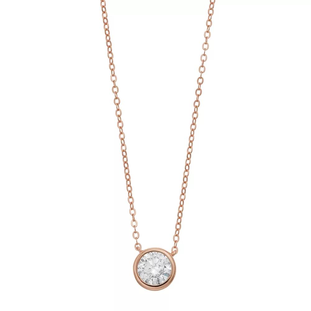 Stella Valentino 18k Gold Over Silver Lab Created Moissanite Solitaire Bezel Layering Anniversary Wedding Necklace, Womens Pink Tone Product Image