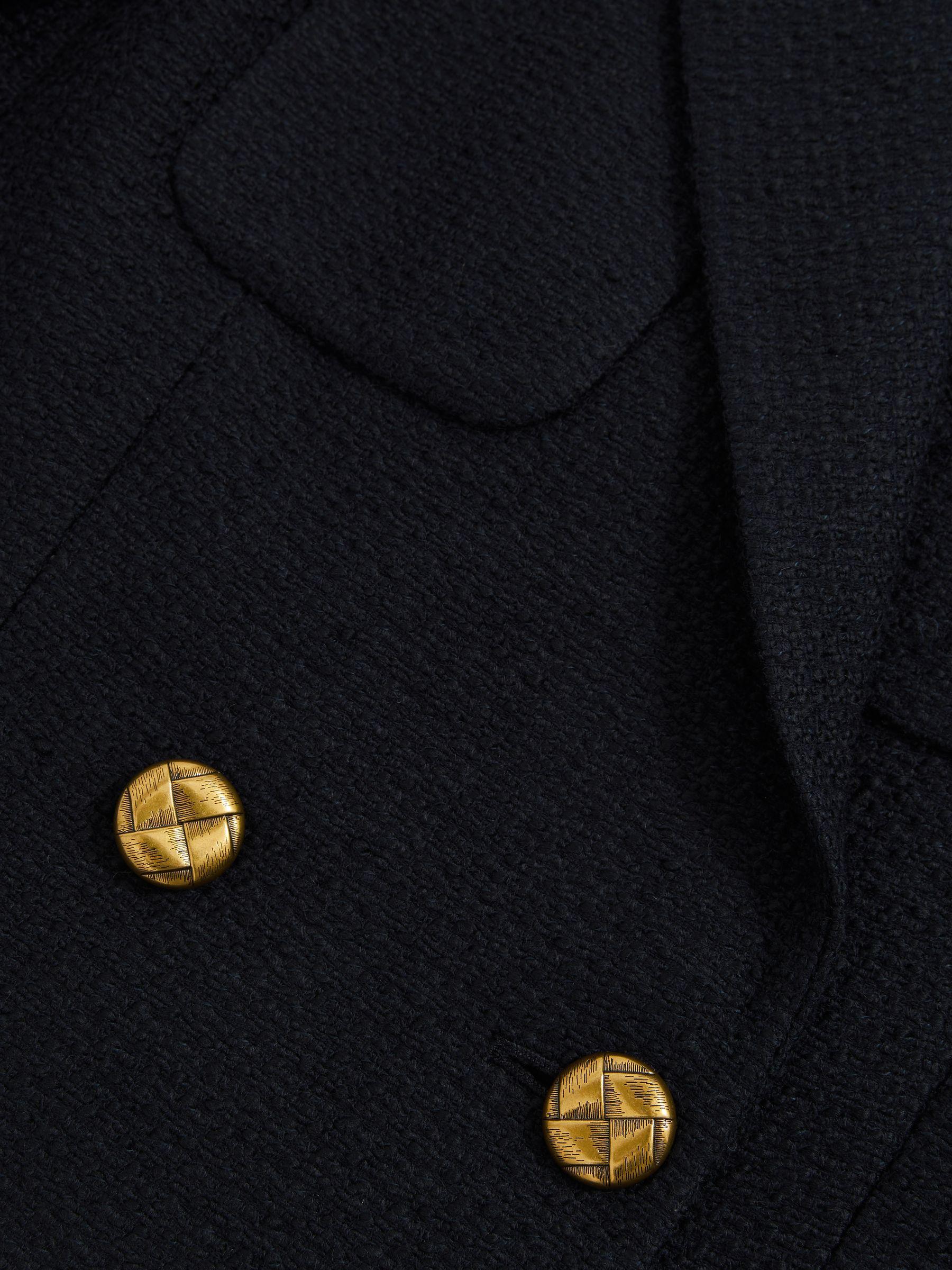 Double-Breasted Textured Cropped Blazer with Wool and Cotton in Navy Product Image