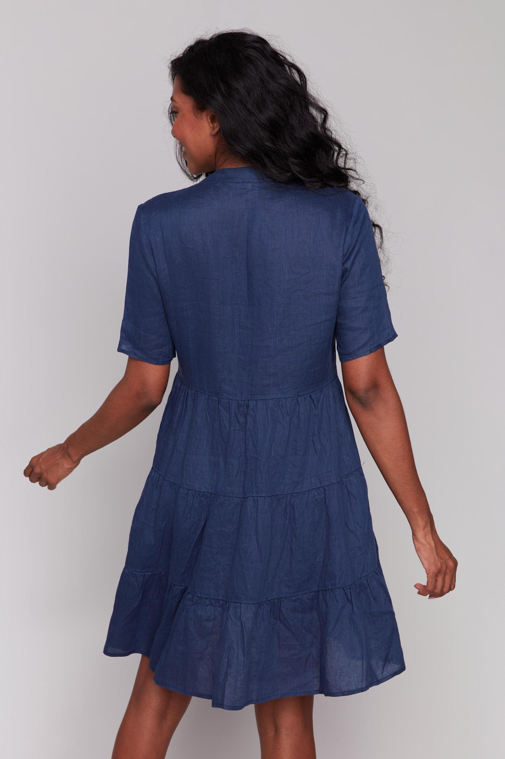 Short Sleeve Three Tiered Linen Dress Product Image