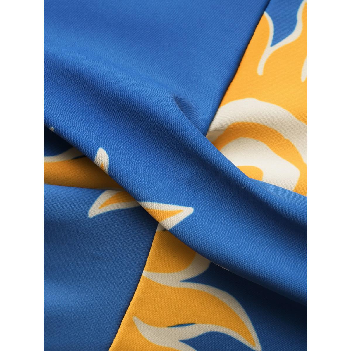 Plus Size Heart Neckline Sun Print Crossover Swim Dress Women's Swimwear Cerulean Beach Bodycon Heart neckline High stretch Curve Swim Dresses BloomChic 22-24/3X Product Image