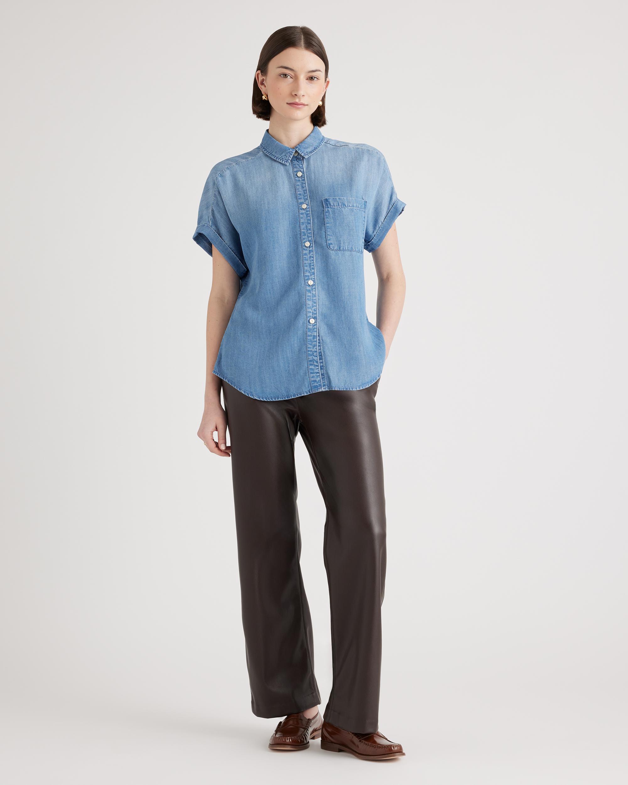 Quince | Women's Chambray Tencel Short Sleeve Shirt Size XS Product Image