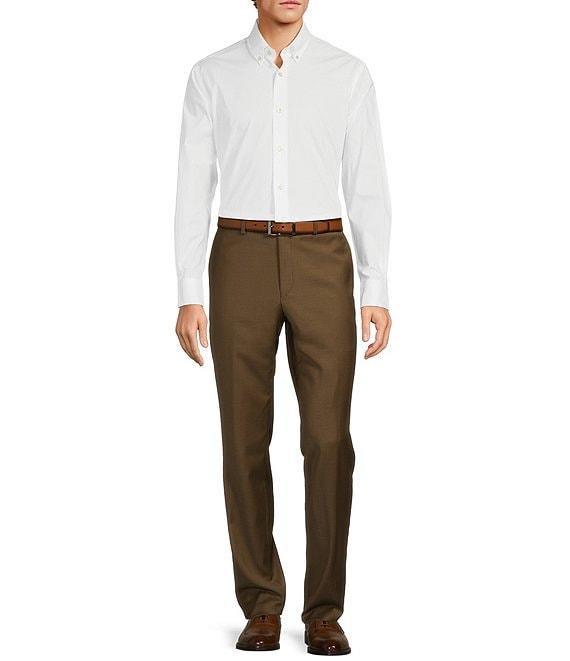 Hickey Freeman Modern Fit Flat-Front Solid Dress Pants Product Image