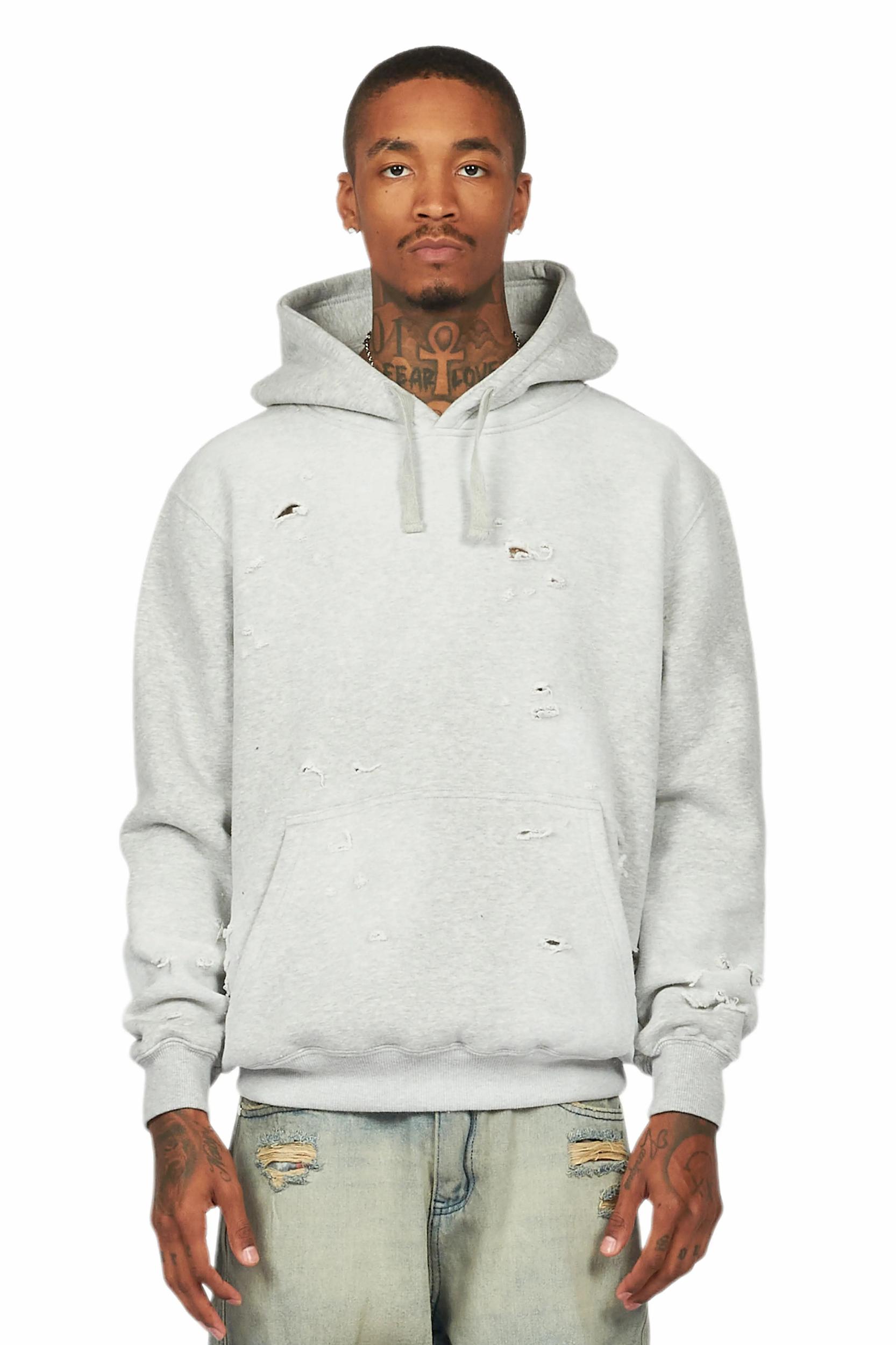 Baki Heather Grey Distressed Hoodie Male Product Image