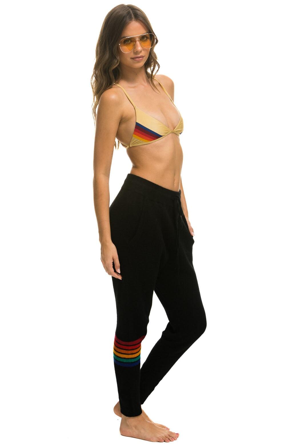 RAINBOW 6 STRIPE CASHMERE RELAXED FIT PANT - BLACK Product Image