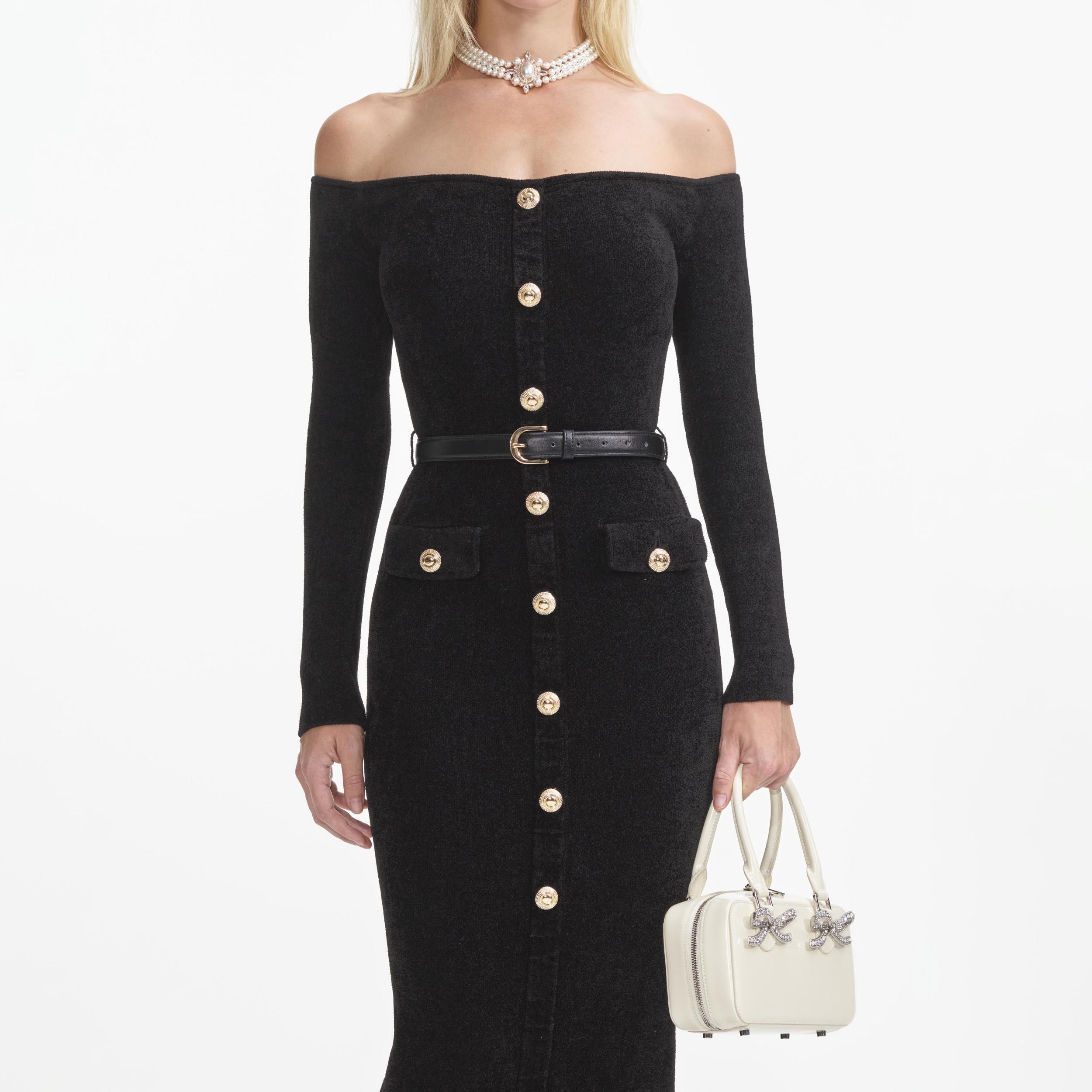 Black Chenille Knit Midi Dress Product Image