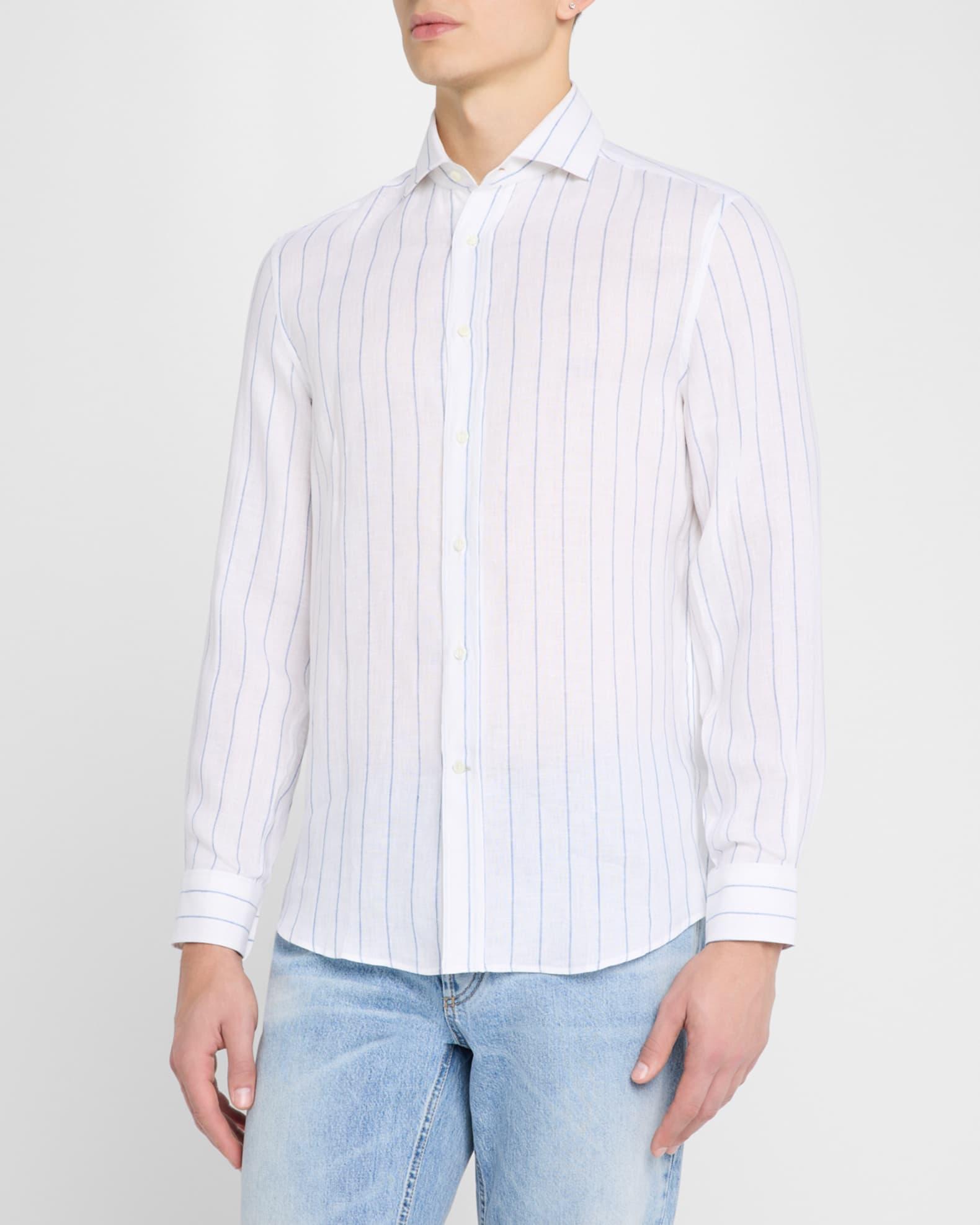 Men's Linen Stripe Casual Button-Down Shirt Product Image
