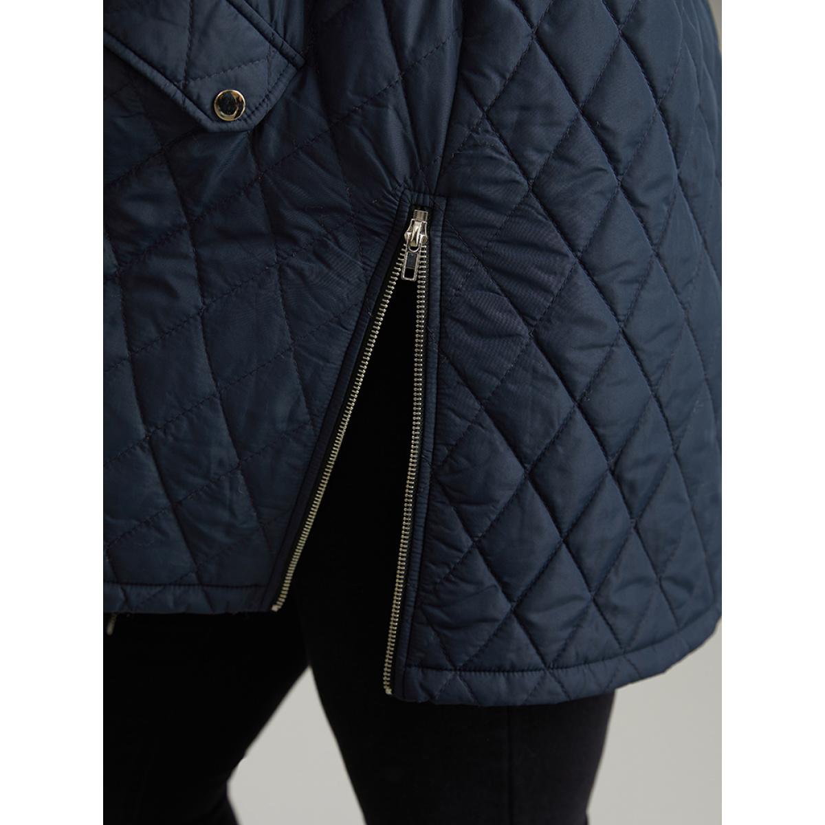 Plus Size Patchwork Padded Fuzzy Trim Zipper Quilted Coat Women Indigo Casual Lined Ladies Everyday Winter Coats BloomChic 26/4X Product Image
