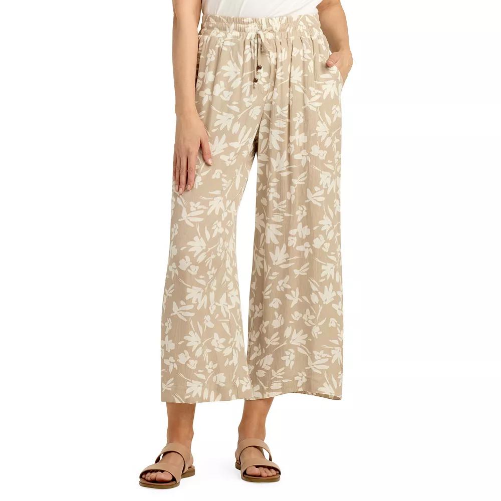 Womens AB Studio Tie-Front Elastic Waistband Cropped Pants Brown Grnd Floral Product Image