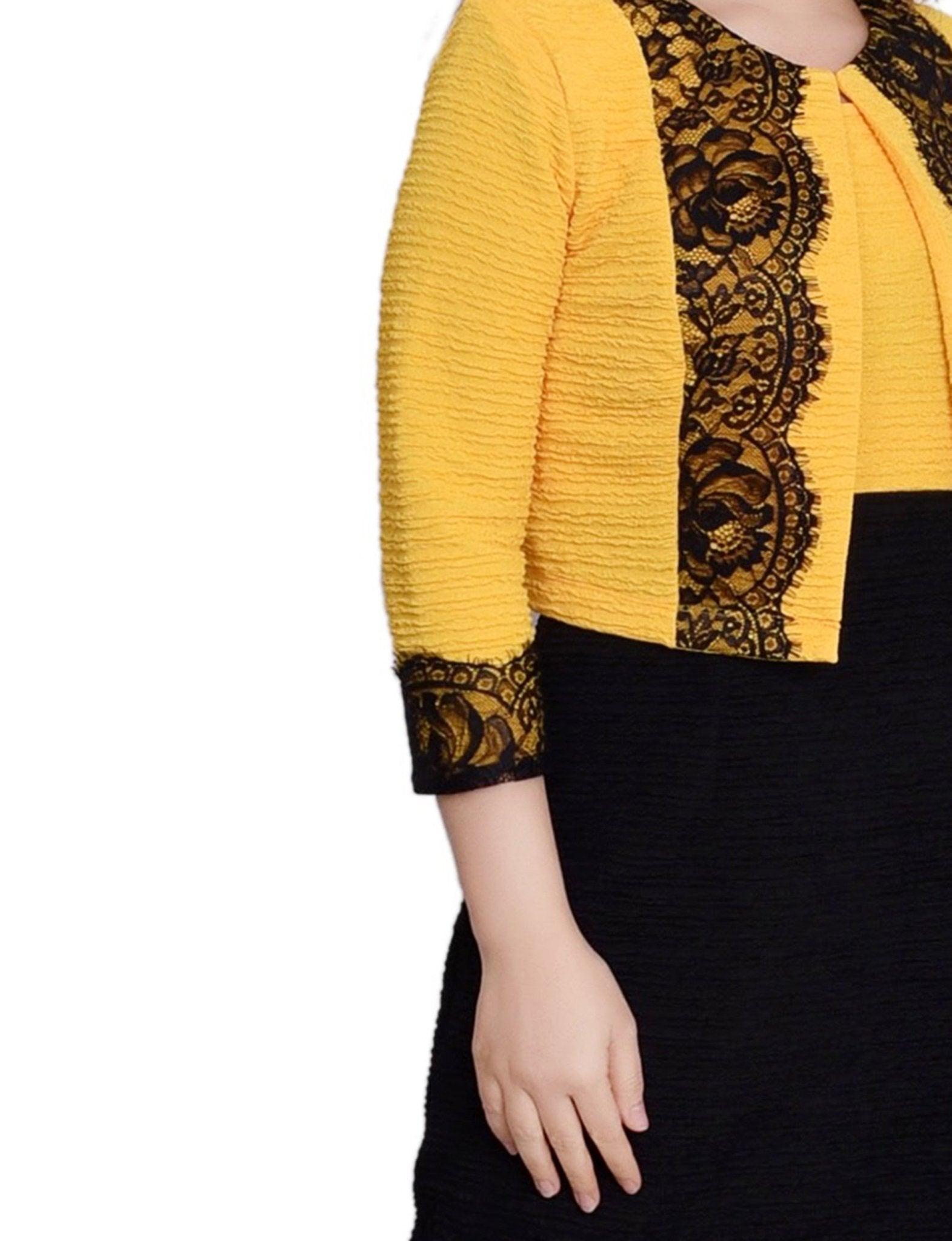 Lemon Black Lace-Detail 2 Piece Textured Knit Dress Set - Petite Product Image