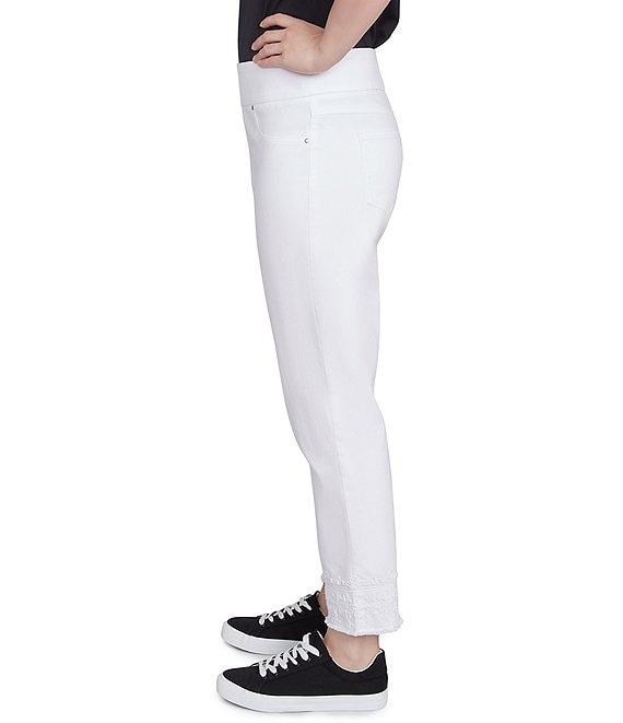 Ruby Rd. Straight Leg Embroidered Frayed Hem Pull-On Ankle Pants Product Image