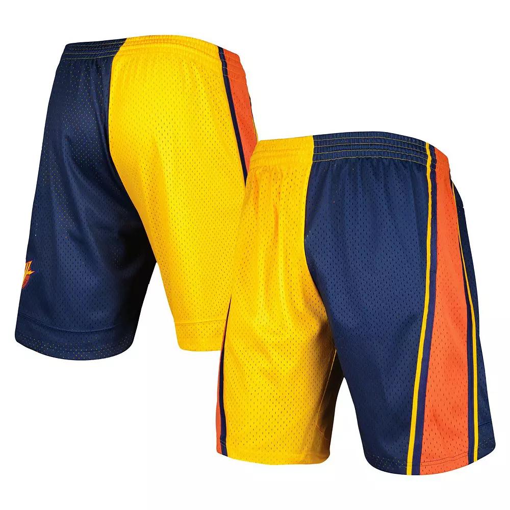 Men's Mitchell & Ness Navy/Gold Golden State Warriors Hardwood Classics 2009 Split Swingman Shorts,  Product Image