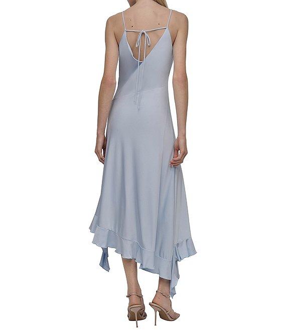 DKNY by Donna Karan Silky Jersey V-Neck Sleeveless Ruffle Slip Midi Dress Product Image