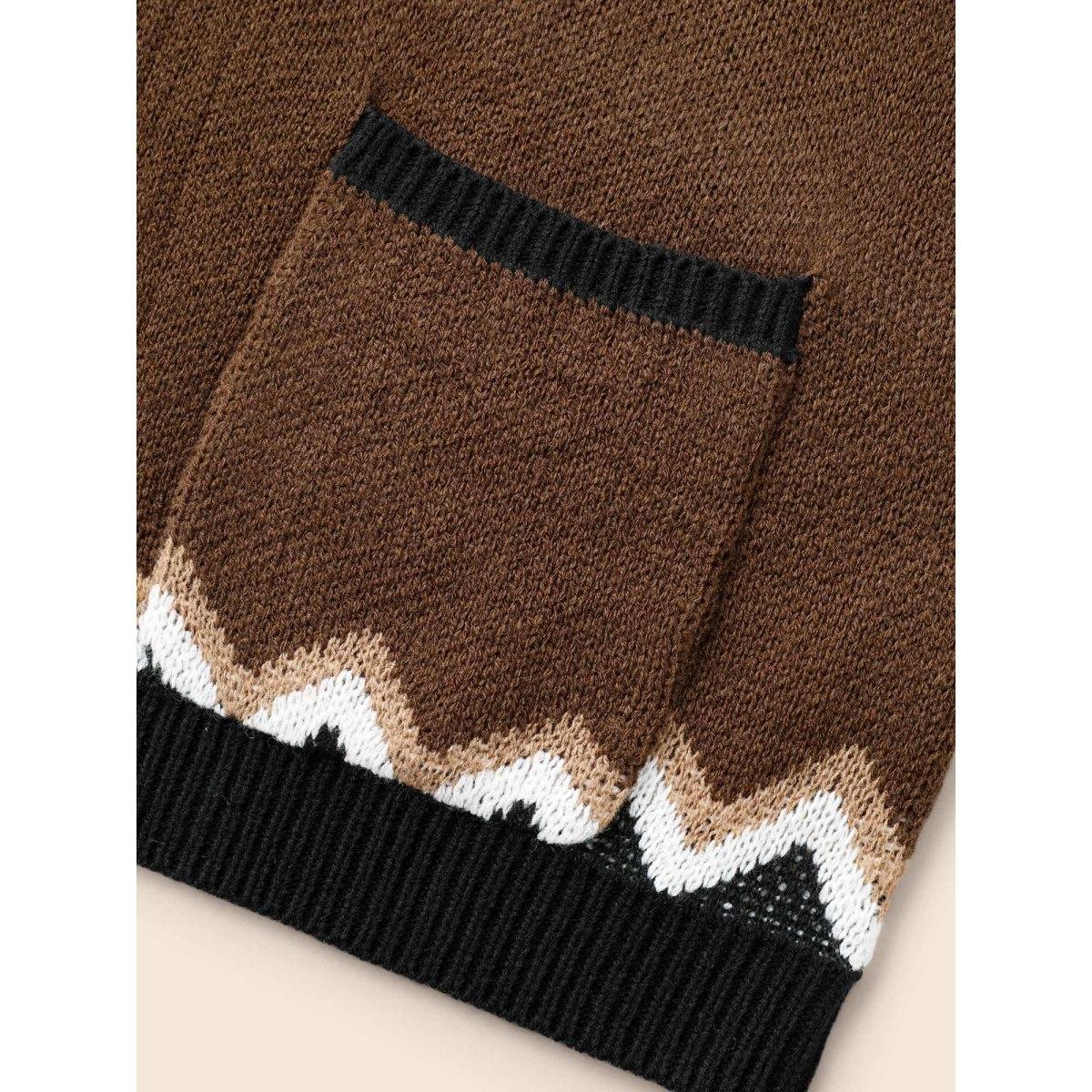 Plus Size Fair Isle Collared Button Down Cardigan DarkBrown Women Casual Loose Long Sleeve Everyday Cardigans BloomChic 18-20/2X Product Image