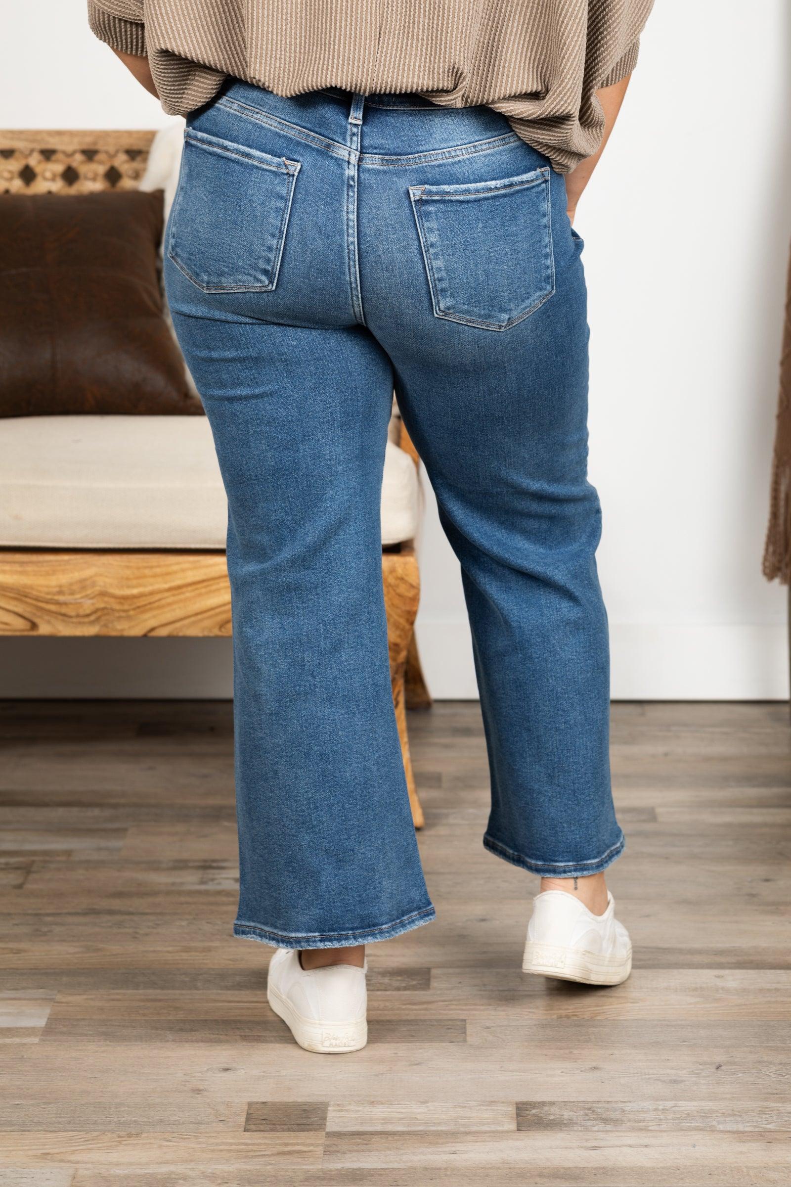 Risen Dark Wash Tummy Control Crop Wide Leg Product Image