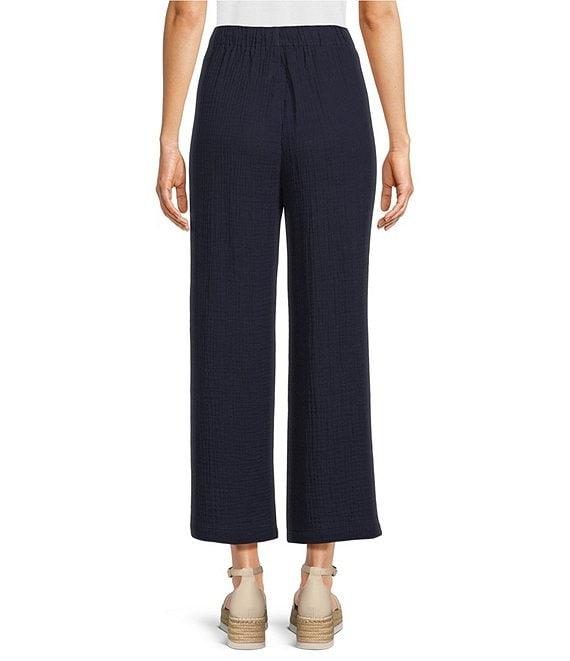Eileen Fisher Organic Cotton Gauze Elastic Waist Straight Leg Pants Product Image