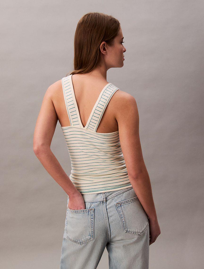Cotton Rib Stripe Logo Graphic Tank Top Product Image