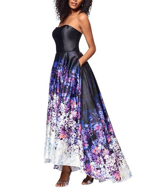Betsy & Adam Floral Strapless Neck Sleeveless A-Line Gown Product Image