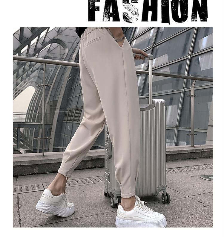 Mid Rise Plain Cropped Baggy Dress Pants Product Image