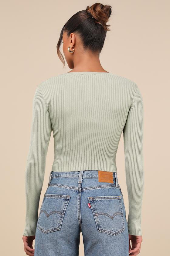 Exceptionally Confident Sage Ribbed Cross-Front Sweater Top Product Image