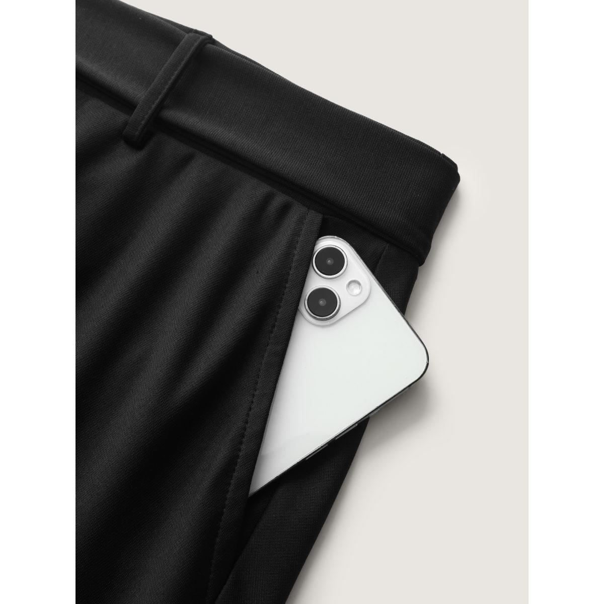 Plus Size Belted Waist High-Low Hem Midi Skirt Women Black Office Tie knot Bodycon Low stretch Slanted pocket Belt Office Skirts BloomChic 22-24/3X Product Image