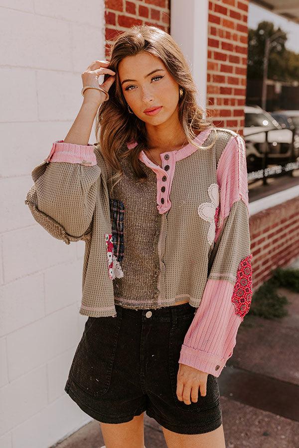 Autumn Brunch Waffle Knit Henley Top Product Image