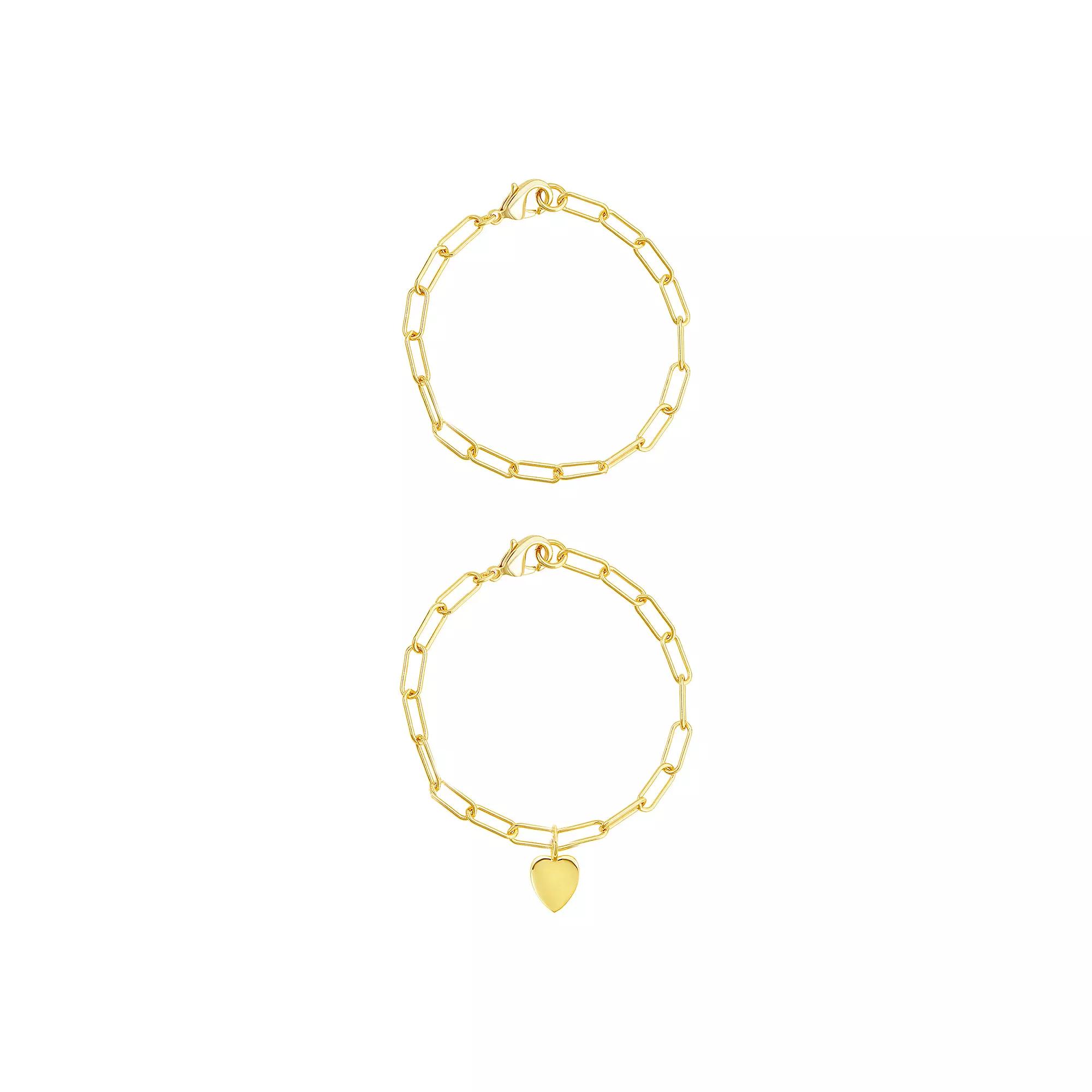 Adornia 14k Gold Plated Heart Paper Clip Chain Duo Set, Women's, Size: 7", Gold Tone Product Image