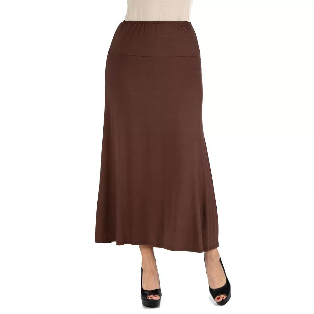 Women's 24seven Comfort Apparel Elastic Waist Midi Skirt,  Product Image