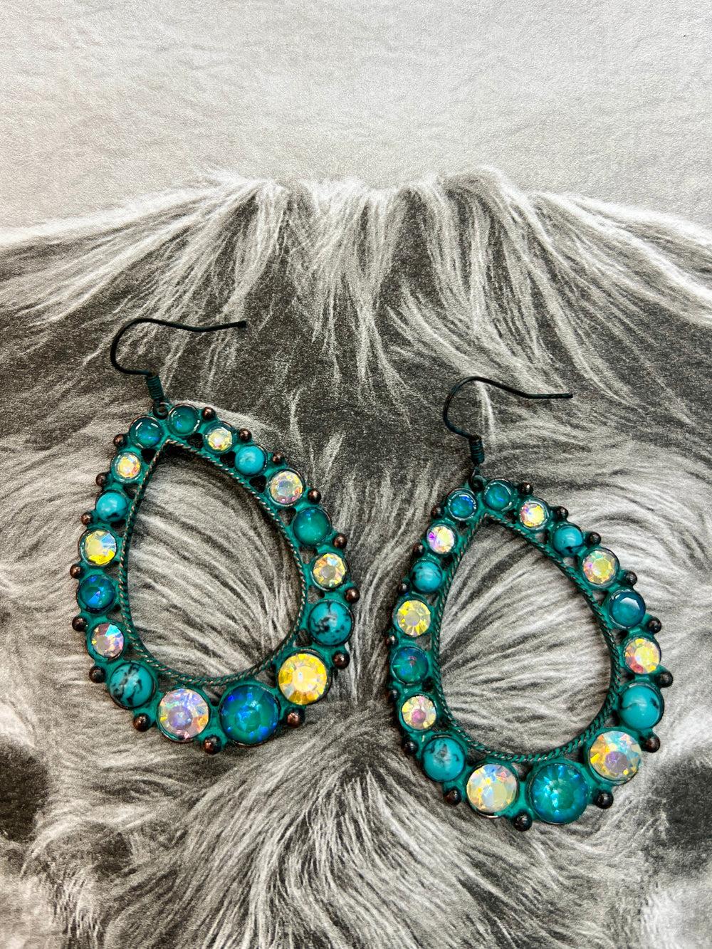 Teardrop Ranch Rhinestone Earrings- 4 Color Choices Product Image