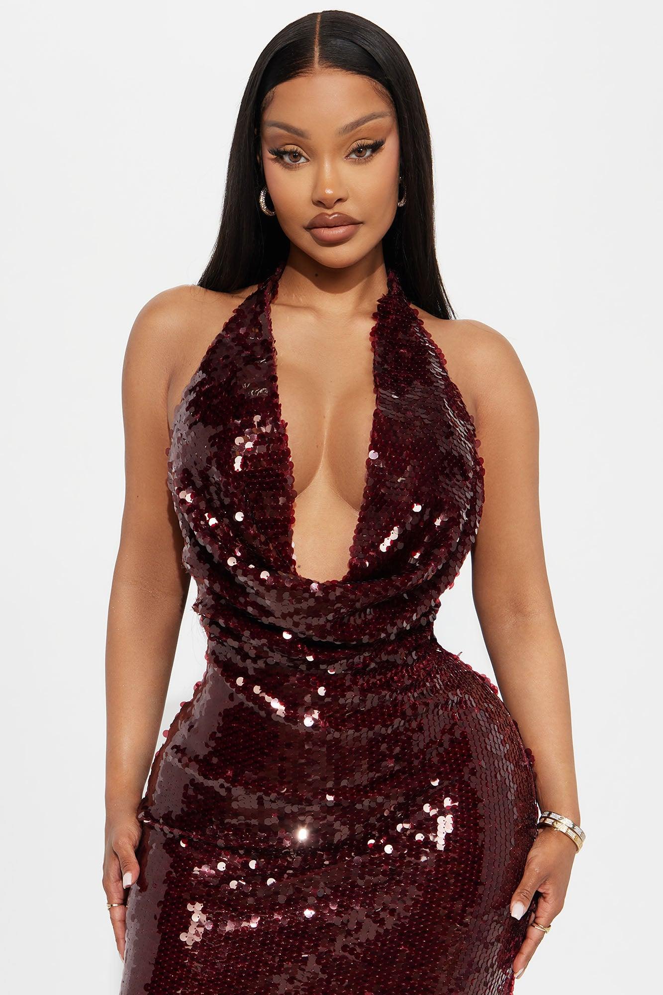 Celestial Sequin Gown  - Burgundy Female Product Image