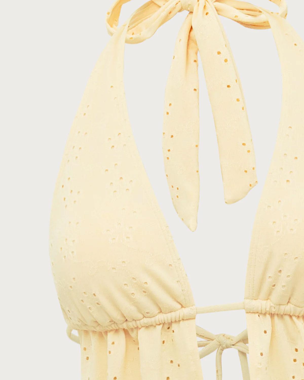 Yellow Hollow Tankini Three-Piece Swimsuit Product Image