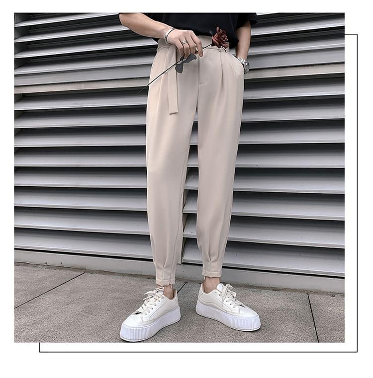 Mid Rise Plain Cropped Baggy Dress Pants Product Image