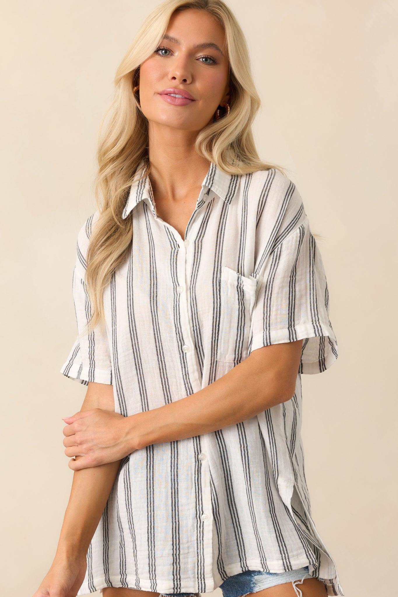 Z Supply White Cotton Seascape Stripe Gauze Shirt Product Image