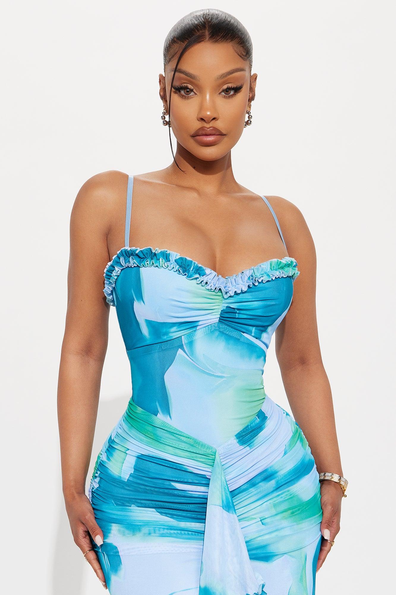Georgia Ruffle Mesh Maxi Dress - Blue/combo Product Image