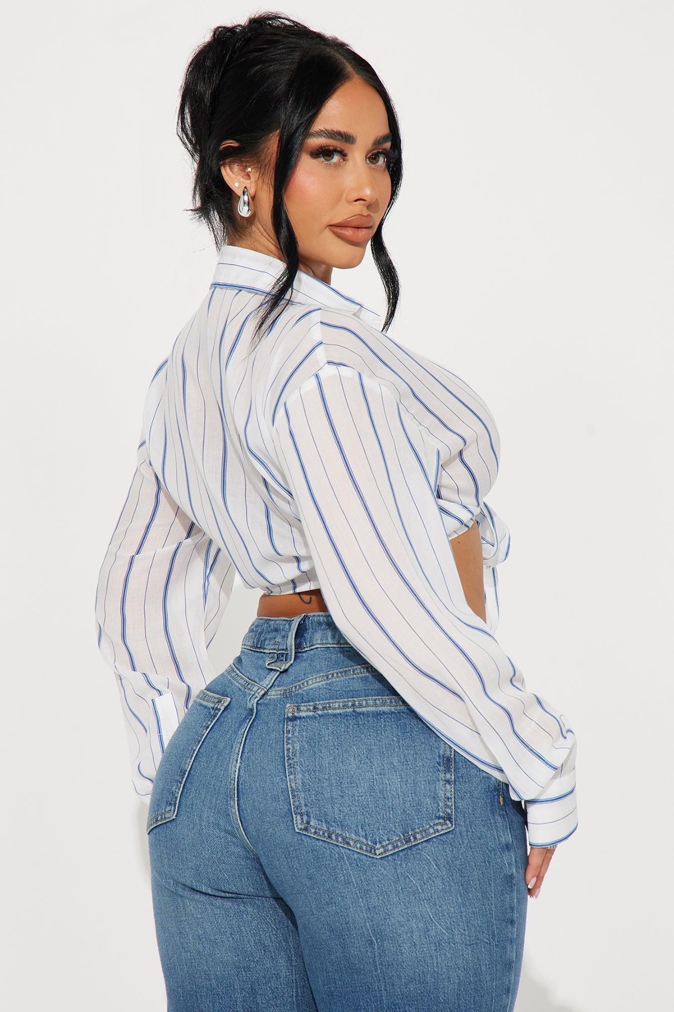 Cape Cod Striped Blouse Top - Blue/combo Product Image