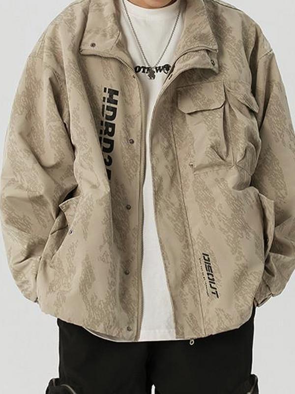 Men's Vintage Print Multi Pocket Zip Up Jacket Product Image