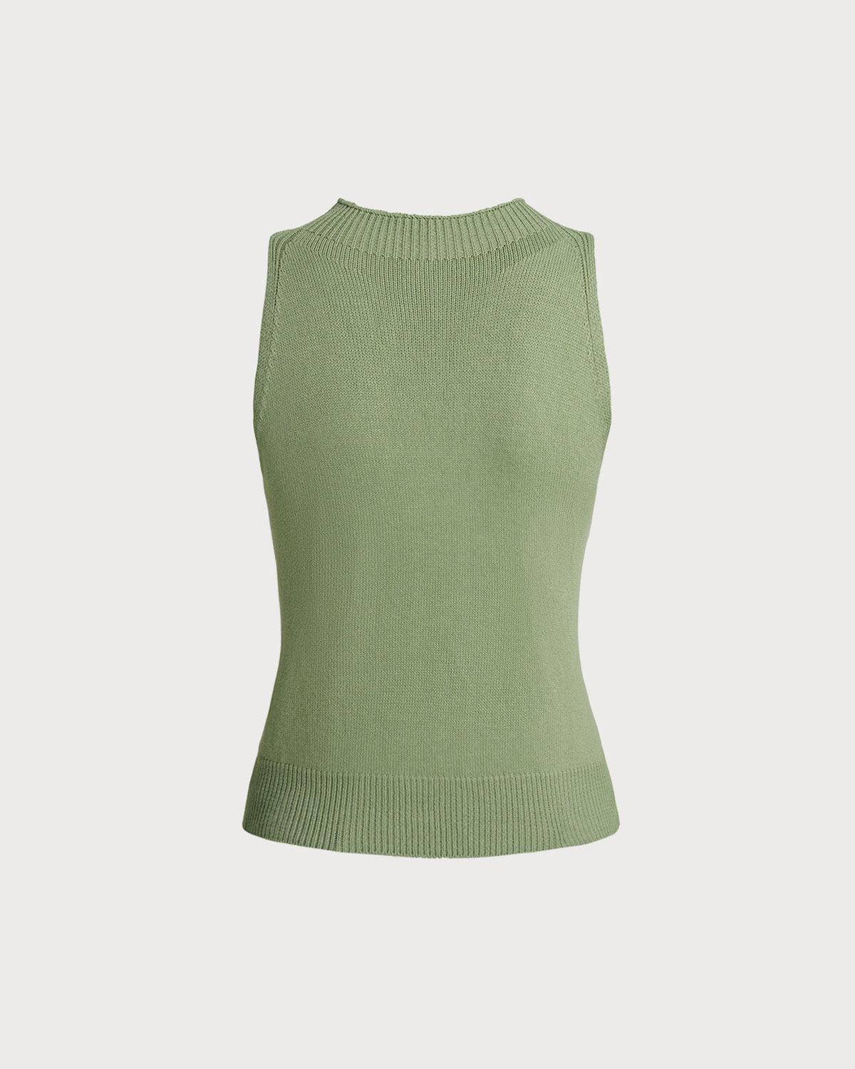 Green Mock Neck Slim Tank Top Product Image